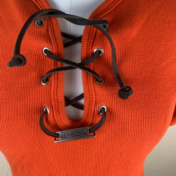 Harley Davidson Orange Ribbed Top - Picture 2 of 8